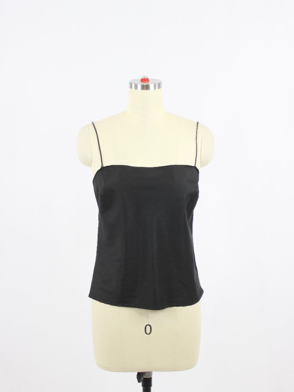 MILLY Black Matte Satin Square Neck Slip Camisole Tank Top, Size 2